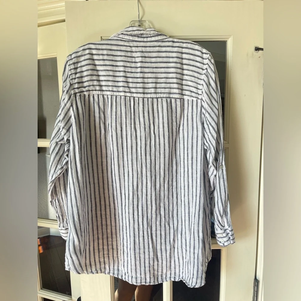 Sigrid Olsen 1X 100% Linen Striped Button-Up Shirt - Picture 5 of 5